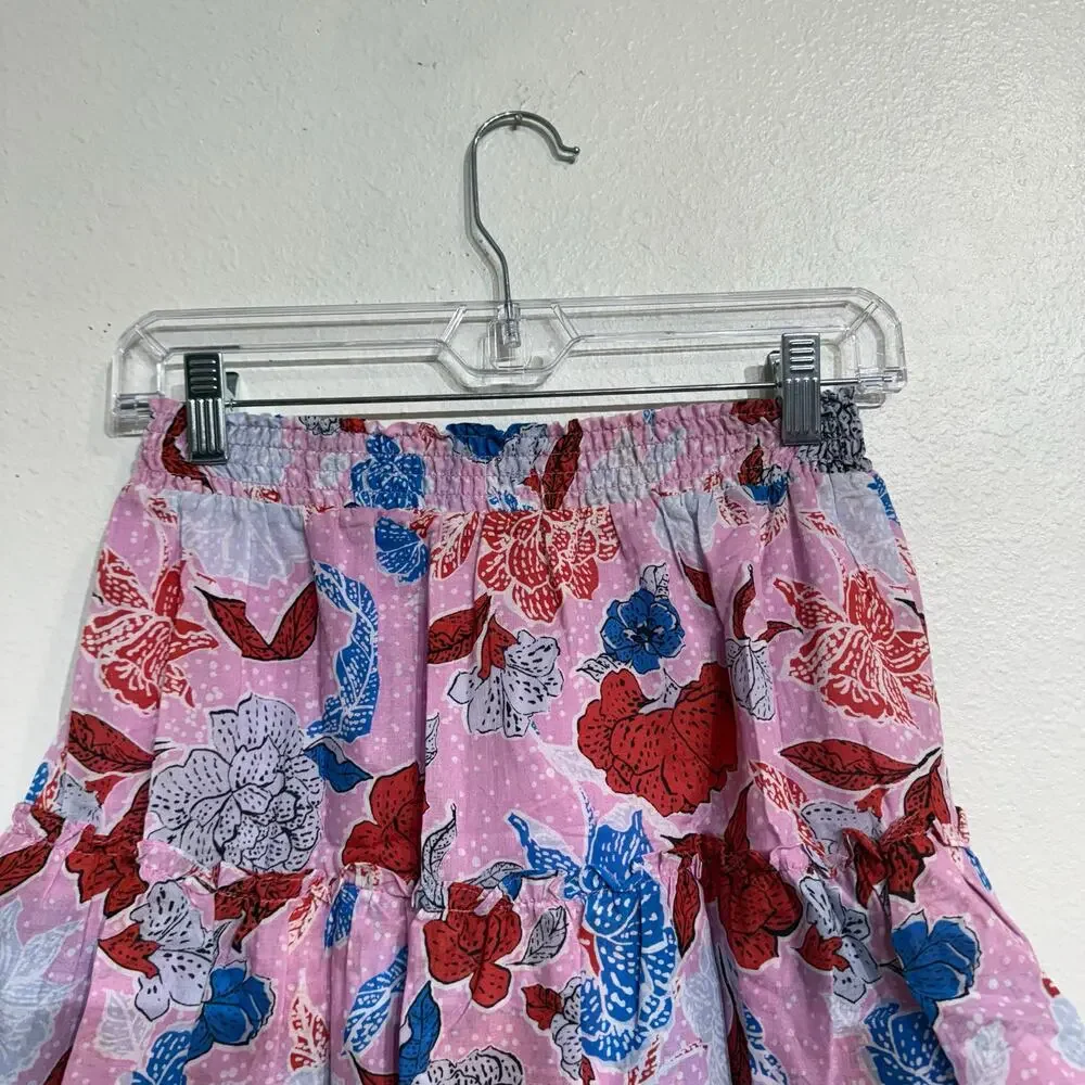 BB Dakota by Steve Madden Pink Floral Print Tiered Ruffle Mini Skirt Sz XS NWT